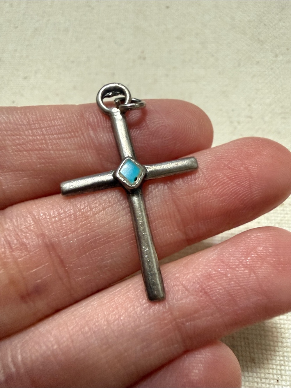Native Sterling Cross Pendant with Turquoise Accent